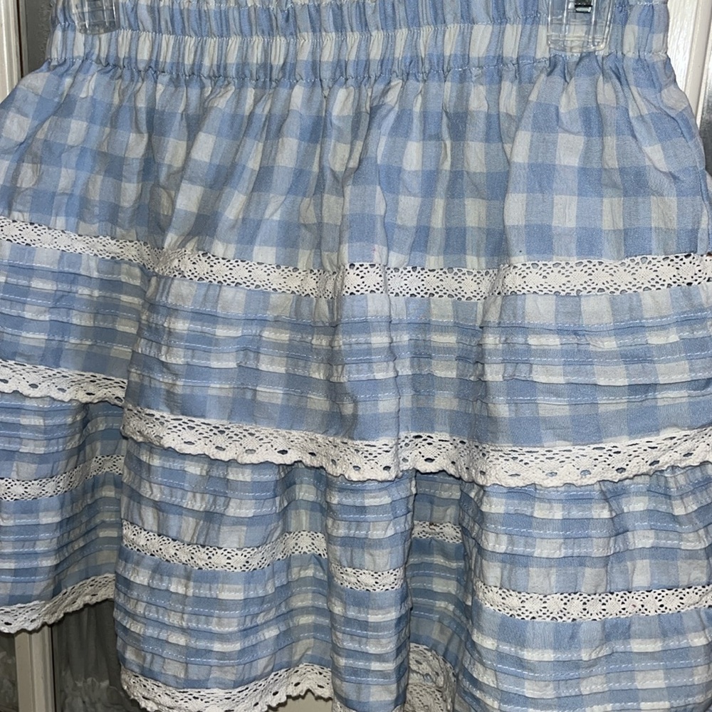 Day+Moon blue & white gingham checkered lace ruffles tiered mini skirt Size M - Picture 8 of 17
